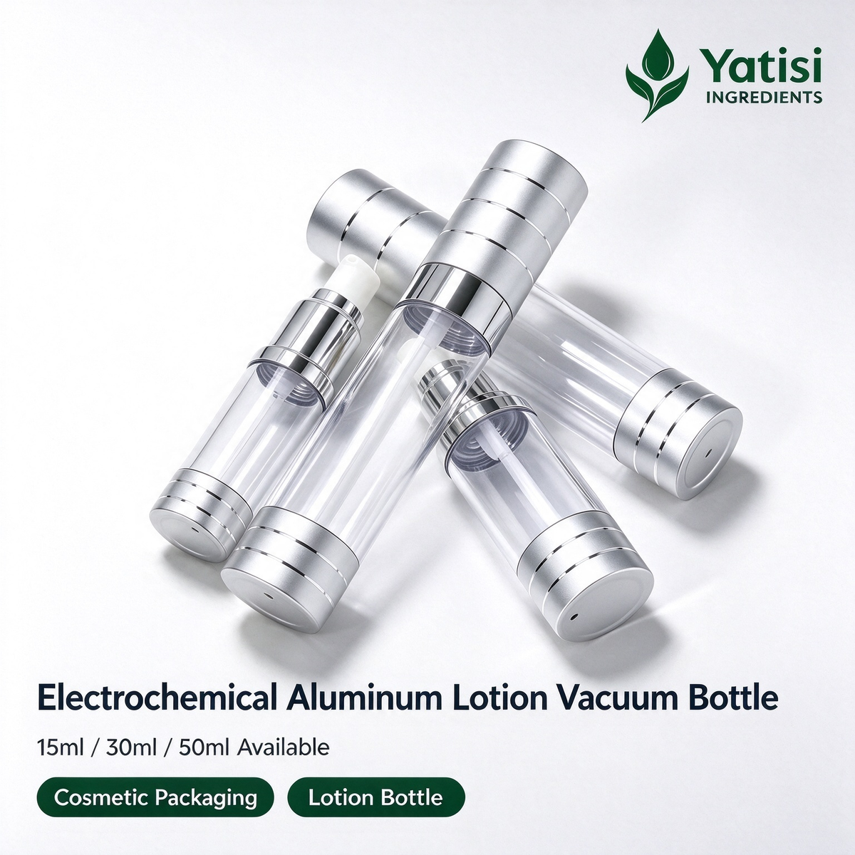 Yatisi Electrochemical Aluminum Vacuum Lotion Bottle, 15ml 30ml 50ml Empty Cosmetic Airless Pump Bottle for Serum & Skincare