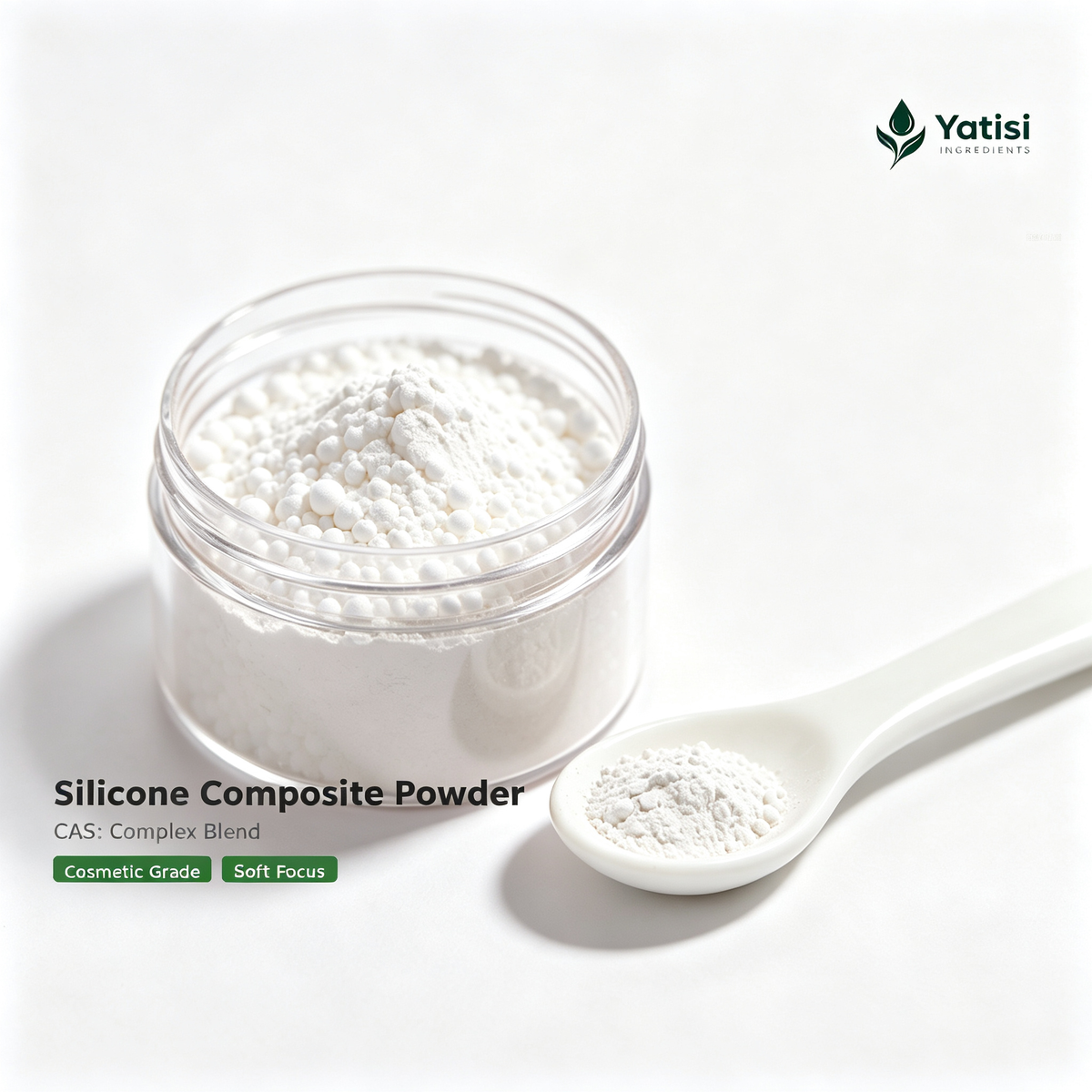 Yatisi Vinyl Dimethicone/Methicone Silsesquioxane Crosspolymer (Silicone Composite Powder), Cosmetic Grade Spherical Silicone Powder, Soft Focus & Oil Control Raw Material