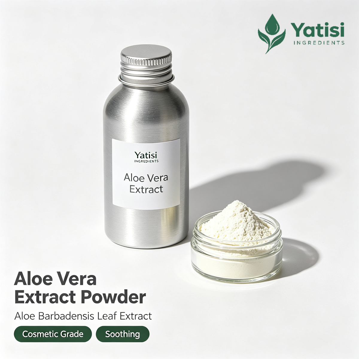 Yatisi Aloe Vera Extract Powder, Aloe Barbadensis Leaf Extract, Cosmetic Grade Soothing Skincare Raw Material for Sensitive Skin & Comfort Care