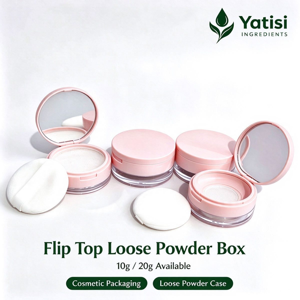 Yatisi Flip Top Loose Powder Compact, 10g 20g Empty Cosmetic Powder Case with Mirror & Powder Puff