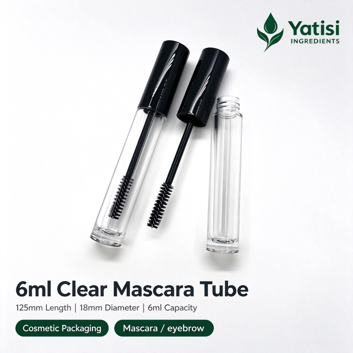 Yatisi 6ml Clear Mascara Tube, Empty Plastic Eyelash Serum Bottle with Black Cap & Spiral Wand Brush