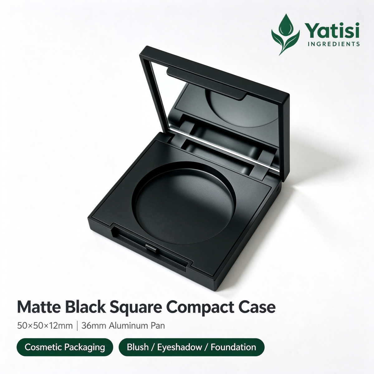 Yatisi Matte Black Square Compact Case, Empty Powder Palette with Mirror for Pressed Powder, Blush & Foundation