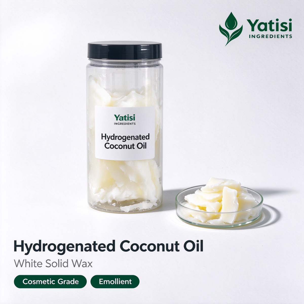 Yatisi Hydrogenated Coconut Oil, Cosmetic Grade Solid Wax, Emollient & Thickener Raw Material for Lipstick, Cream & Personal Care
